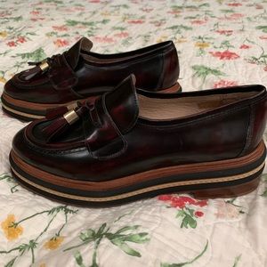 Burgundy Platform Loafers with Tassels